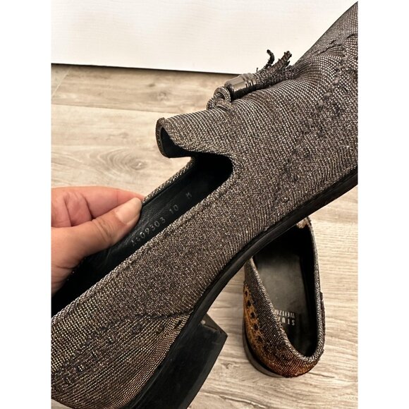 Stuart Weitzman Guything Pyrite Wingtip Tassels Nocturn Metallic Loafers Size 10 - Picture 12 of 12